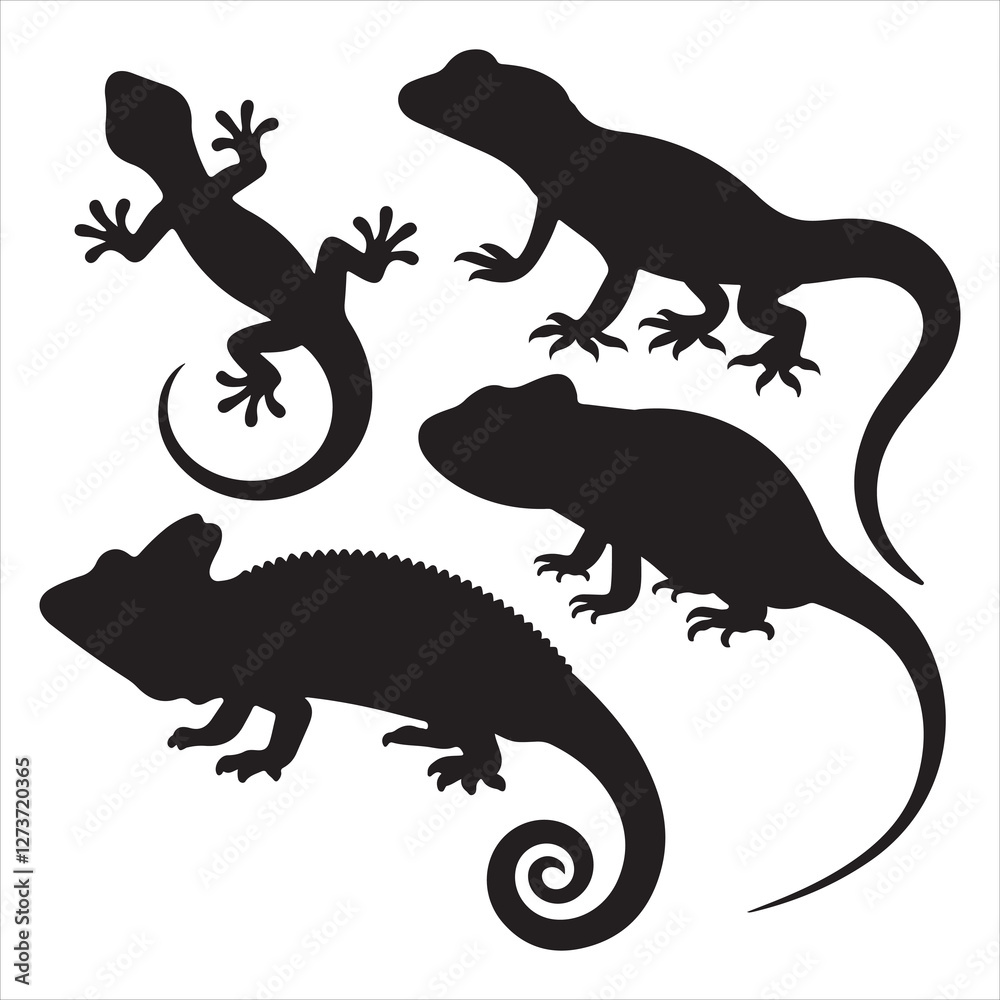 Fototapeta premium SET VECTOR VARIOUS LIZARDS SILHOUETTES