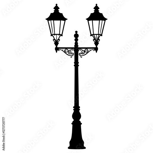 Vintage streetlights silhouette black white vector