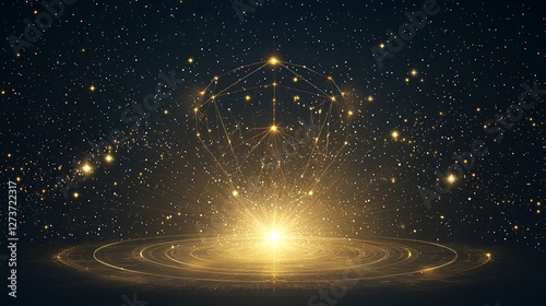The archetype of the divine feminine radiates an otherworldly glow of spiritual symbolism, set amidst a cosmic backdrop of sacred geometry