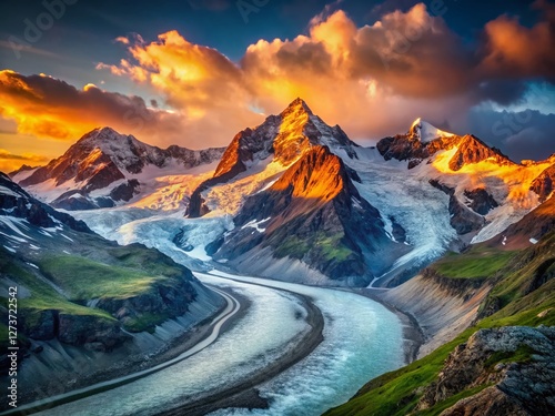 Majestic Aletschhorn Peak, Swiss Alps, Berner Oberland, Wallis Canton, Switzerland Landscape Photography photo