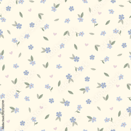 Forget-me-nots blue flowers seamless vector pattern