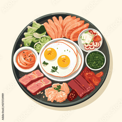 korean, traditional, food, asian, background, korea, culture, design, asia, delicious, korean food, kimchi, cuisine, lunch, meal, dish, illustration, tasty, dinner, symbol, spicy, vector, healthy, veg