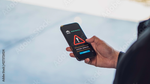 Obraz na płótnie Emergency warning alert alarm on Smartphone, Data network protection, mobile cybersecurity or a password to confirm login in the online banking application. security technology digital information. w salonie