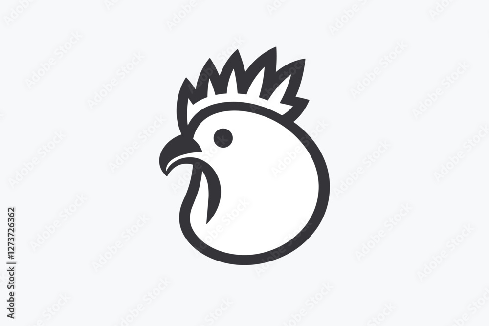 Obraz premium Rooster icon solid black line on white background