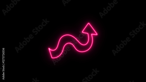 Up arrow direction icon. Neon arrow graph up ward direction on black background.