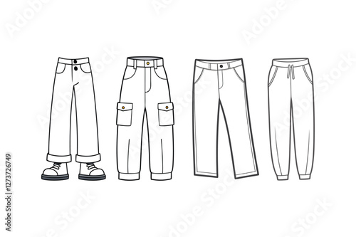 "White Chinos, Cargo Pants, Sweatpants & Corduroy Pants Fashion Mockup Vector Illustration"

