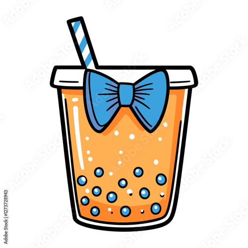 Boba milk tea with blue bow tie on cup illustration beverage cartoon vector