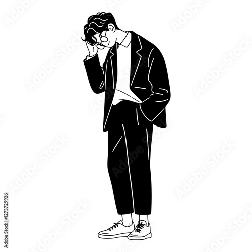 Business man standing using phone illustration person black vector
