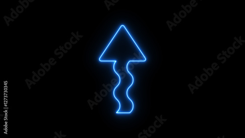 Neon glowing line sharp winding road sign. arrows directions icon on black background. traffic arrows sign.