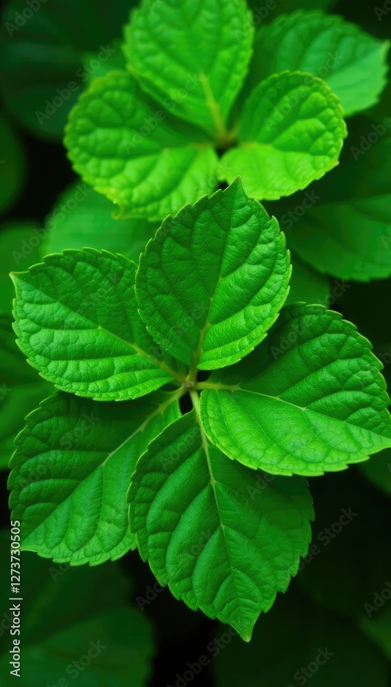 macro shot of green hydrangea leaves with veins and ridges, botanical, plant macro shot of green hydrangea leaves with veins and ridges, botanical, plant