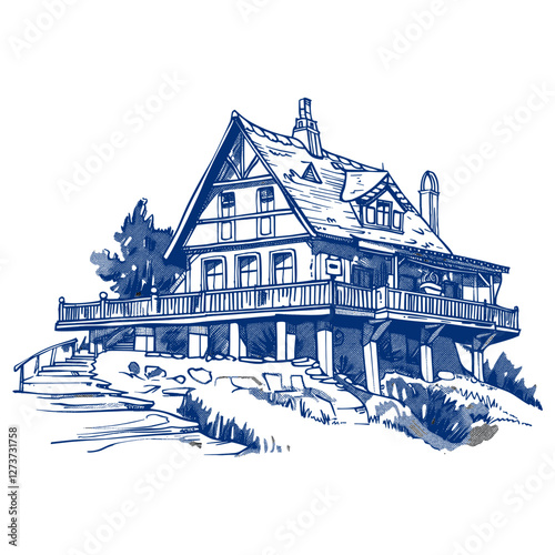 Vintage Chalet drawing illustration sketch vector