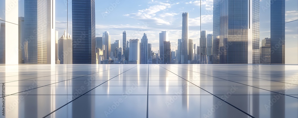 Striking urban skyline with clean reflections in daylight : Generative AI
