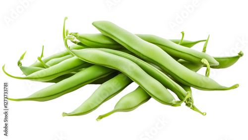 Close-up photo of fresh green bean pods with beans Isolated on white background