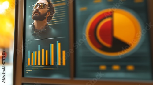 Man with Sunglasses and Business Data Charts Representing Market Trends : Generative AI