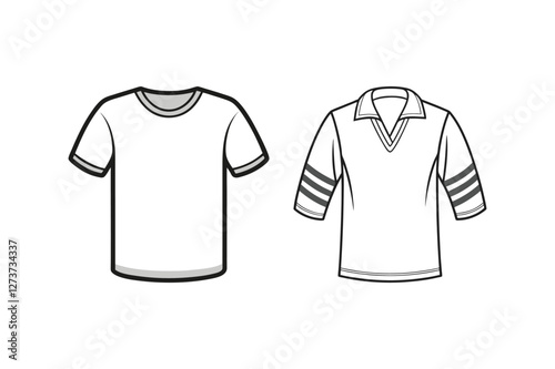 White Rugby Shirt and T-Shirt Fashion Mockup Vector Illustration

