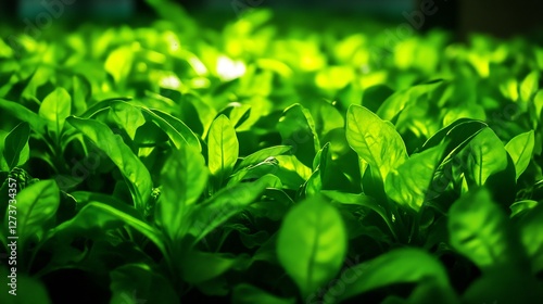 Vibrant green spinach leaves thriving in a lush indoor garden full of organic freshness : Generative AI