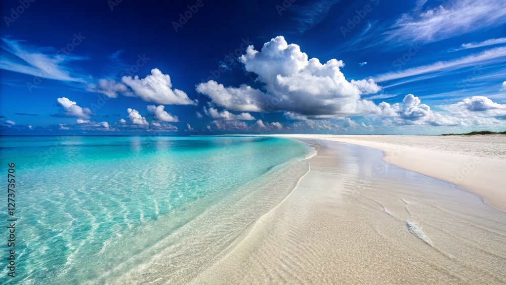 Obraz premium Serene Tropical Beach with Clear Water and Dramatic Cloudy Sky