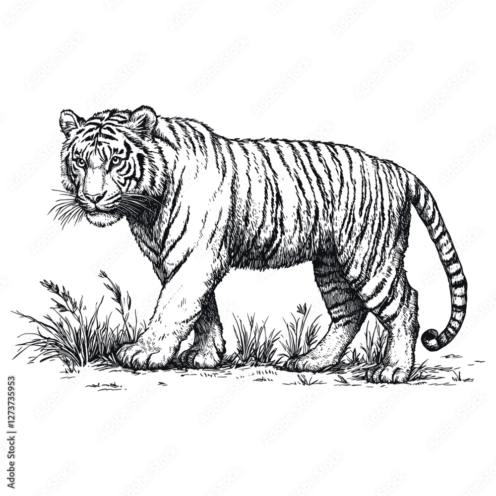 Fototapeta premium Tiger art wildlife drawing vector