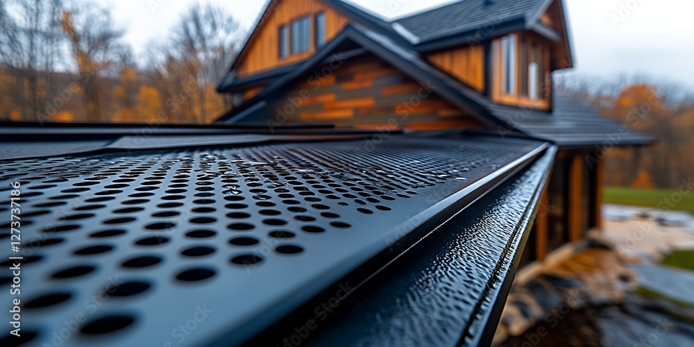 Close Up of Modern House Roof with Black Gutter System Highlighting High Quality Finish and Detailing : Generative AI