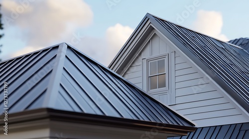 Stunning Close Up of Modern House Roof with Sleek Metal Design and Beautiful Skylight : Generative AI