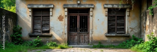 Shuttered windows and iron gates on a forgotten building  ruin  decay  forgotten