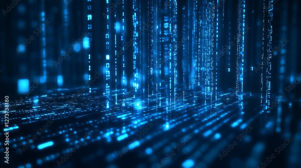Abstract Digital Background with Glowing Blue Binary Code for Technology and Data Concepts : Generative AI