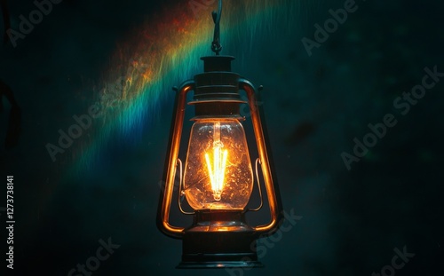 Dust scratches and a lens flare effect are present on a dark, distressed, aged, faded, grunge surface with stains, particles, noise, and a colorful light design that serves as the background photo