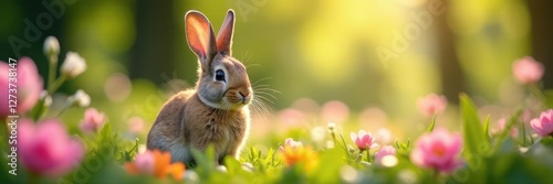 Weisheimer Hase mit bunten Eiern in einem Blumentopf, blumen, osterhase photo