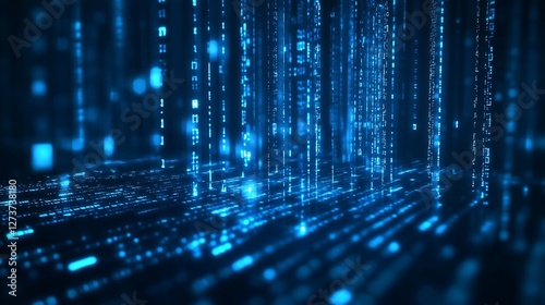 Obraz na płótnie Abstract Digital Background with Glowing Blue Binary Code for Technology and Data Concepts : Generative AI w salonie