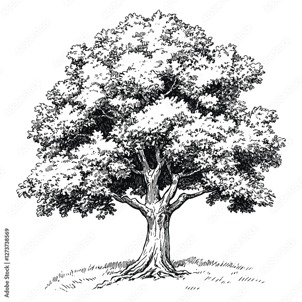 Fototapeta premium Oak tree art drawing sketch vector
