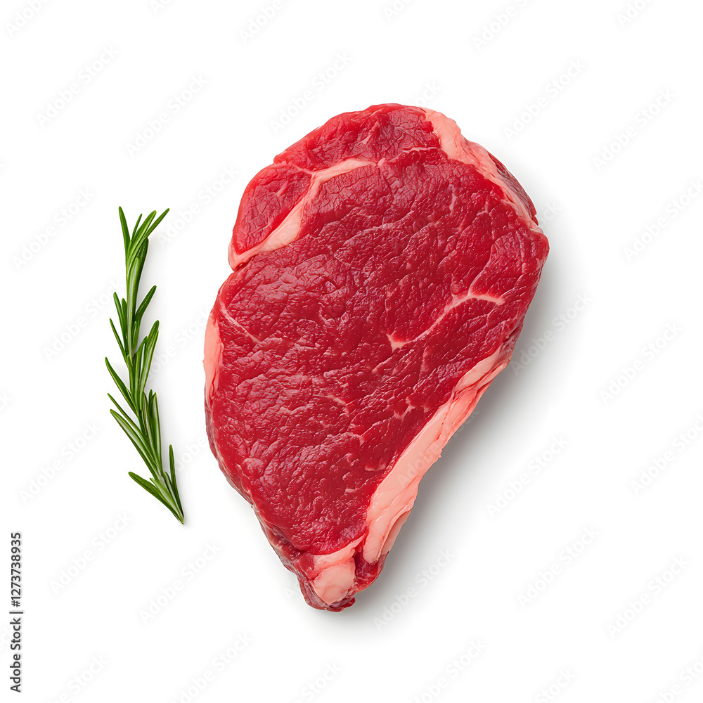 Fototapeta premium Fresh raw beef ribeye steak top view isolated on white background