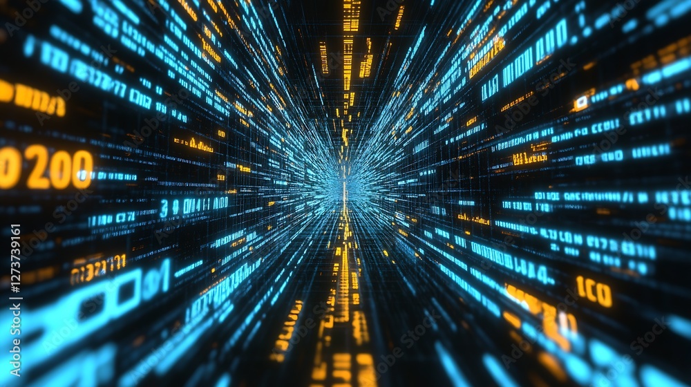 Complex Digital Environment with Streaming Data in Eye Catching Colors : Generative AI