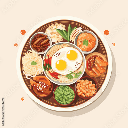 korean, traditional, food, asian, background, korea, culture, design, asia, delicious, korean food, kimchi, cuisine, lunch, meal, dish, illustration, tasty, dinner, symbol, spicy, vector, healthy, veg