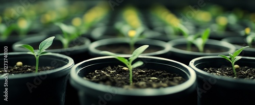 New seedlings in pots indicating healthy growth for gardening enthusiasts : Generative AI