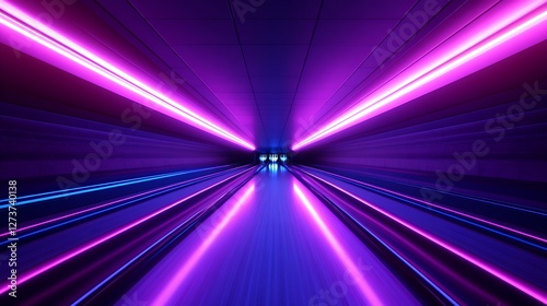 Vibrant Neon Tunnel with Light Trails in Purple and Blue Hues : Generative AI
