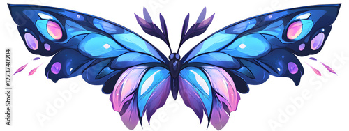 Beautiful butterfly, with blue and purple colors, in the style of cartoon style
