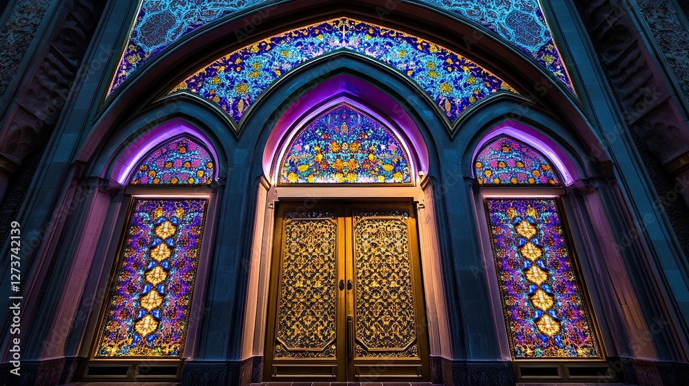 Fototapeta premium Ornate Entranceway with Vibrant Mosaic Glasswork