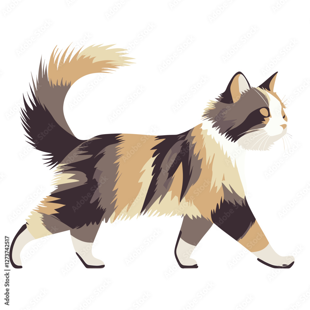 Obraz premium Ragdoll cat illustration walking art vector