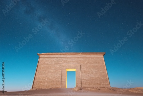 Starlit Desert Heritage Display Illuminated Stone Ruins in Canyon - Historical Architecture Content and Cultural Tourism Promotion for Experiential Travel photo