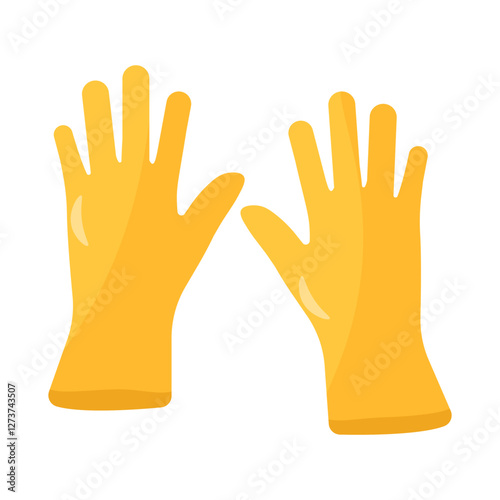 Yellow gloves on a white background. Garden and vegetable garden. House cleaning. Vector object.