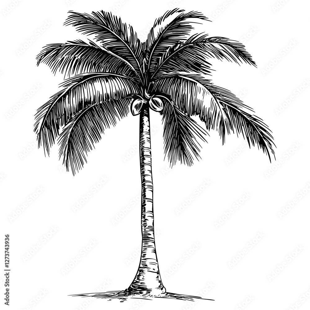 Obraz premium Coconut tree art drawing sketch vector