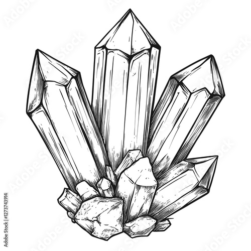 Crystal minerals drawing sketch vector