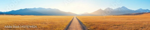 Golden Horizon Adventure Panoramic Mountain Trail Visual - Captivating Outdoor Experience and Travel Promotion for Modern Exploration Enthusiasts photo