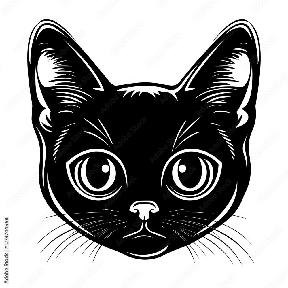Obraz premium Chubby Pixie-Bob cat head linear illustration animal vector vector