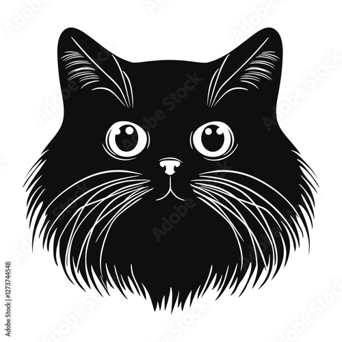 Chubby Himalayan cat head linear illustration animal black vector