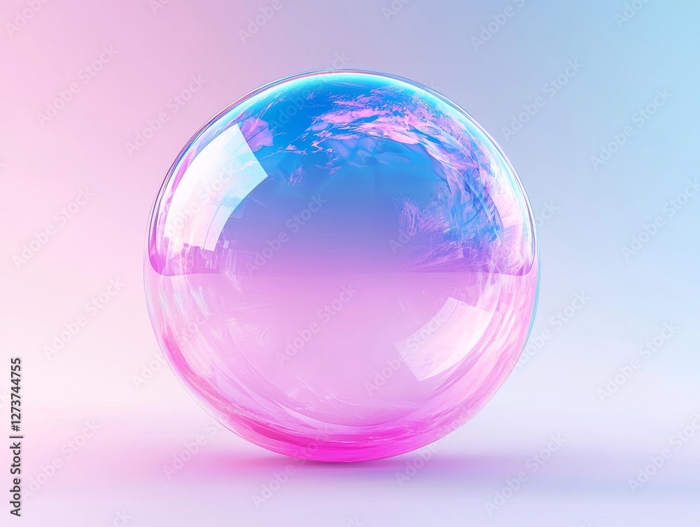 A pink and blue gradient 3D crystal ball isolated on a white background with an abstract, glossy pastel render A pink and blue gradient 3D crystal ball isolated on a white background with an abstract, glossy pastel render