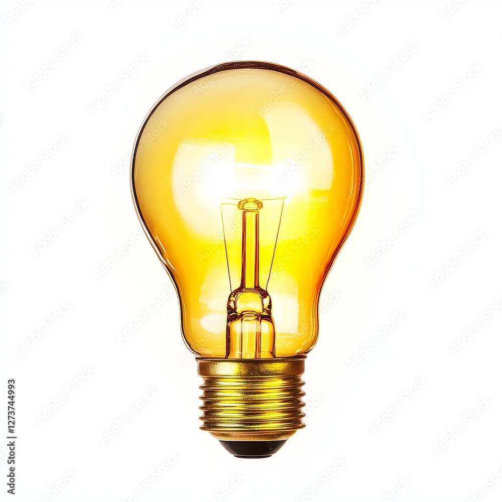 A glowing light bulb is depicted in isolation on a see-through background