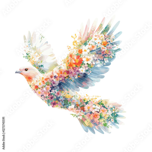 Flying bird made of flowers illustration colors colorful vector