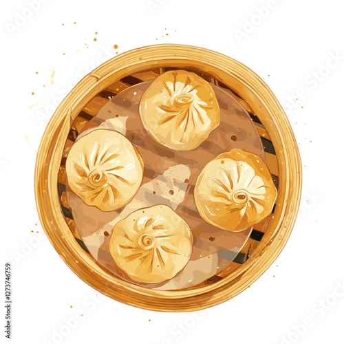 Xiao long bao soup dumplings on basket food traditional steamed vector