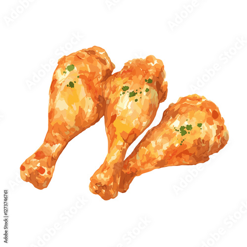 Thighs Fried chicken illustration watercolor fried vector